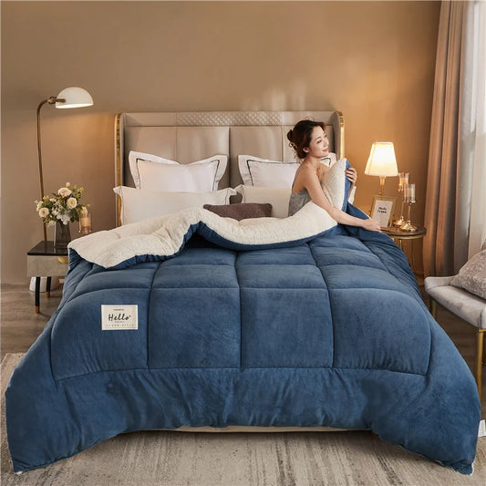 Thick Milk Fleece Winter Blanket – Ultra-Soft Artificial Lamb Cashmere Duvet & Weighted Comforter