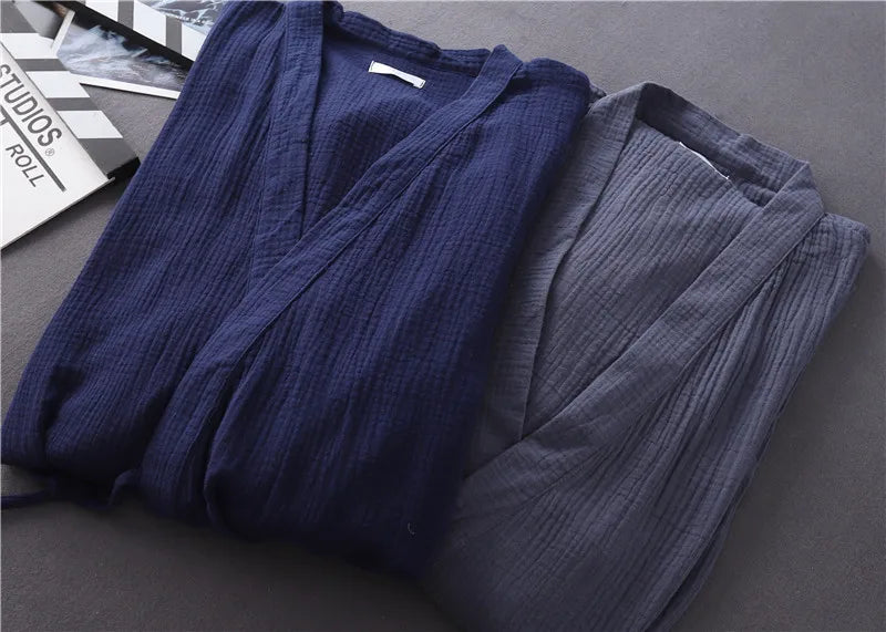 Lightweight Japanese Kimono Robe for Men & Women, Cotton Crepe Sleepwear Bathrobe for Spring & Autumn