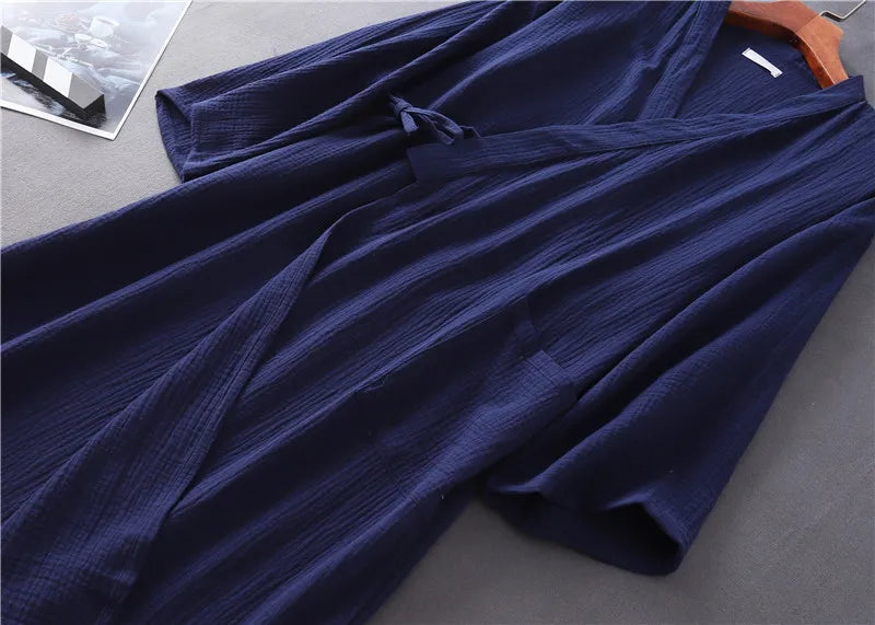 Lightweight Japanese Kimono Robe for Men & Women, Cotton Crepe Sleepwear Bathrobe for Spring & Autumn