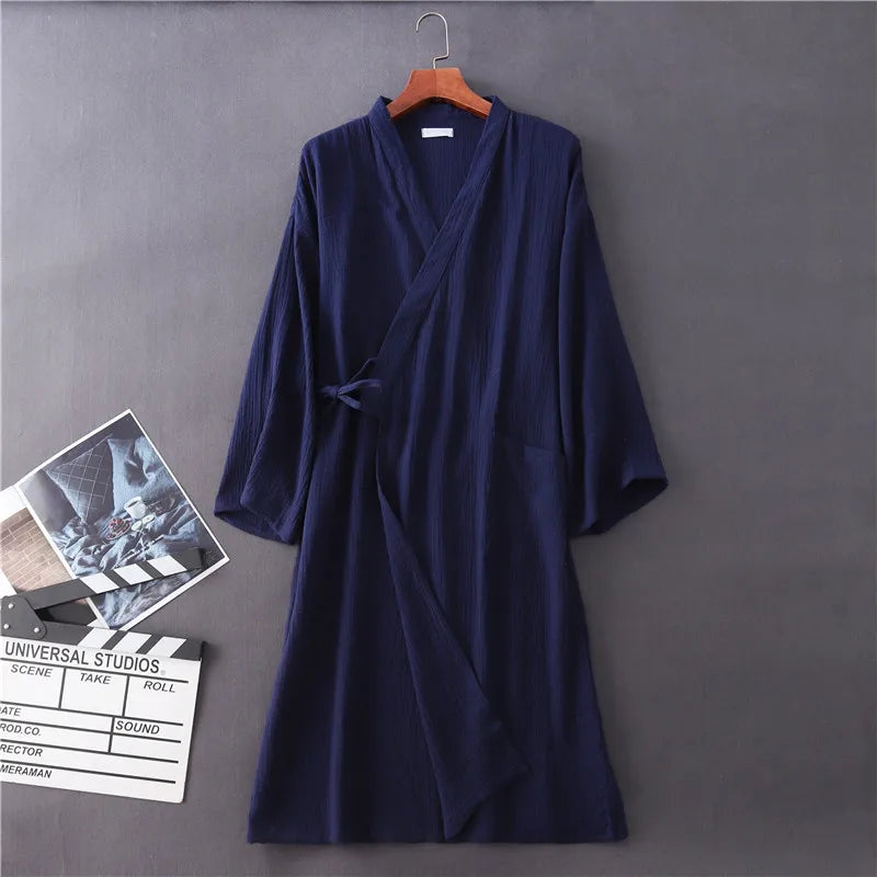 Lightweight Japanese Kimono Robe for Men & Women, Cotton Crepe Sleepwear Bathrobe for Spring & Autumn