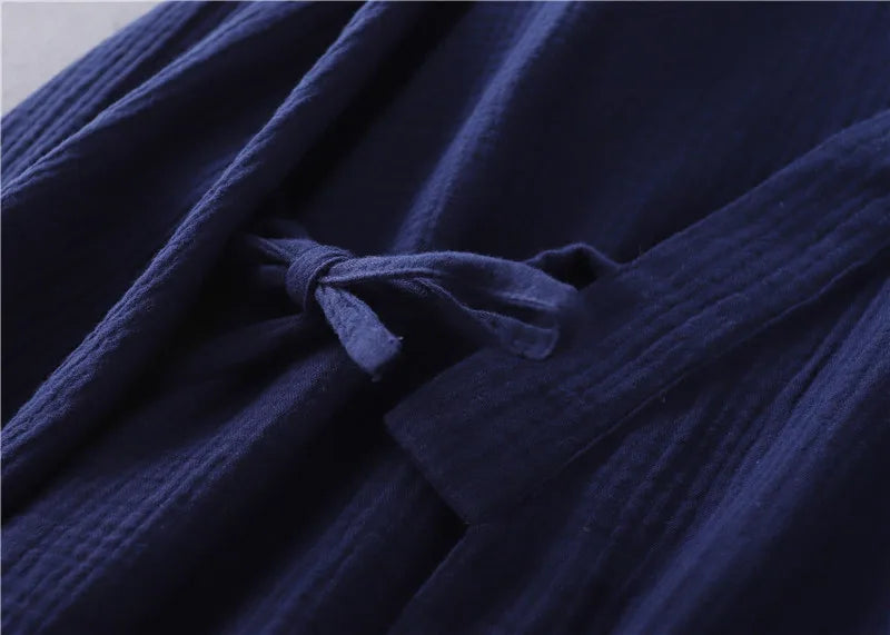 Lightweight Japanese Kimono Robe for Men & Women, Cotton Crepe Sleepwear Bathrobe for Spring & Autumn