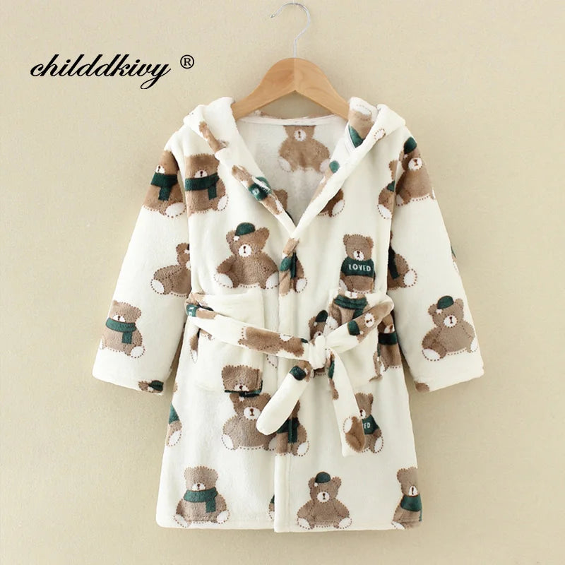 Kids Cartoon Flannel Bathrobe | Soft Unisex Children’s Robe for Boys & Girls, Cozy All-Season Sleepwear (Ages 2–8)