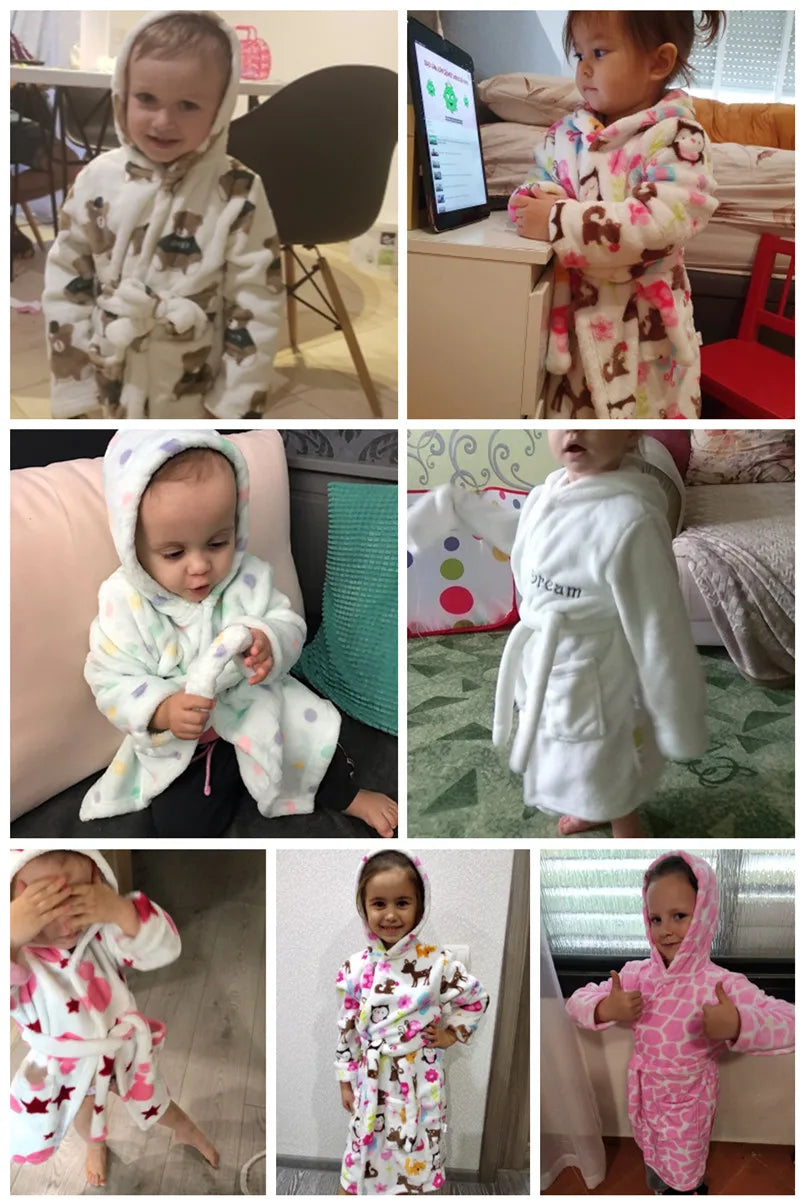 Kids Cartoon Flannel Bathrobe | Soft Unisex Children’s Robe for Boys & Girls, Cozy All-Season Sleepwear (Ages 2–8)