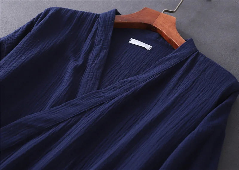 Lightweight Japanese Kimono Robe for Men & Women, Cotton Crepe Sleepwear Bathrobe for Spring & Autumn