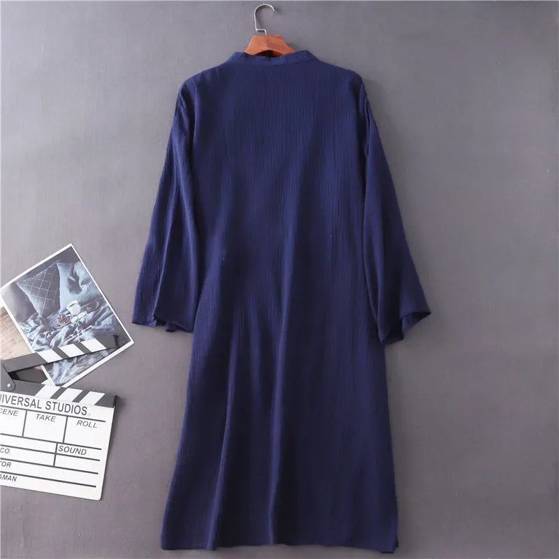 Lightweight Japanese Kimono Robe for Men & Women, Cotton Crepe Sleepwear Bathrobe for Spring & Autumn