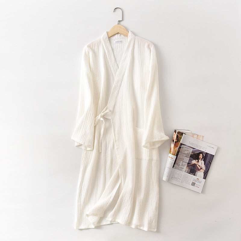 Lightweight Japanese Kimono Robe for Men & Women, Cotton Crepe Sleepwear Bathrobe for Spring & Autumn