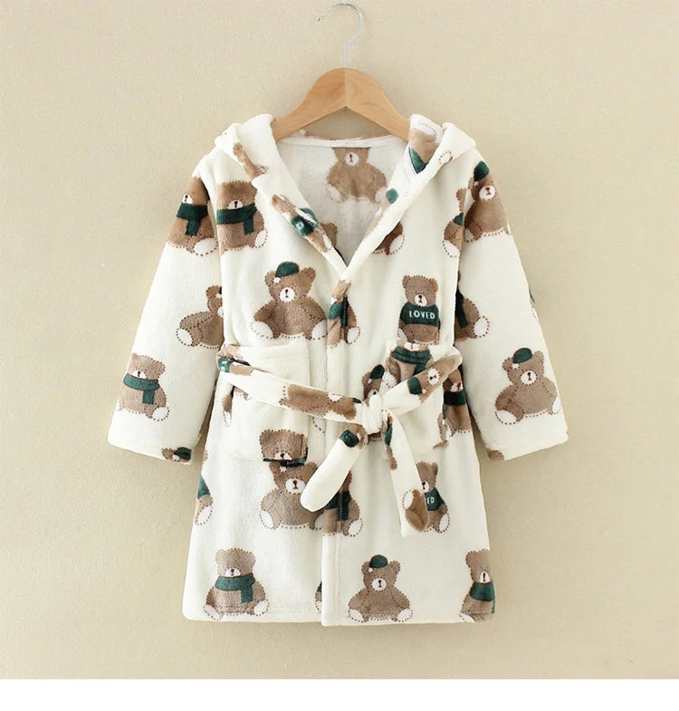 Kids Cartoon Flannel Bathrobe | Soft Unisex Children’s Robe for Boys & Girls, Cozy All-Season Sleepwear (Ages 2–8)