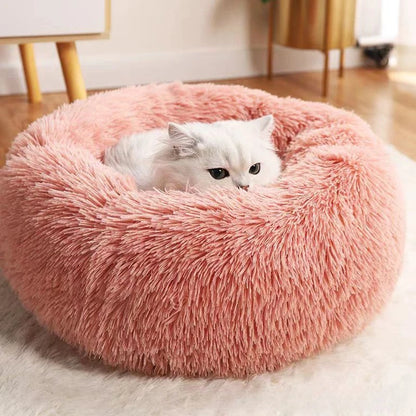 Warm Plush Round Pet Bed for Cats and Dogs, Striped Soft Nest for Deep Sleep, Indoor Use – Gray