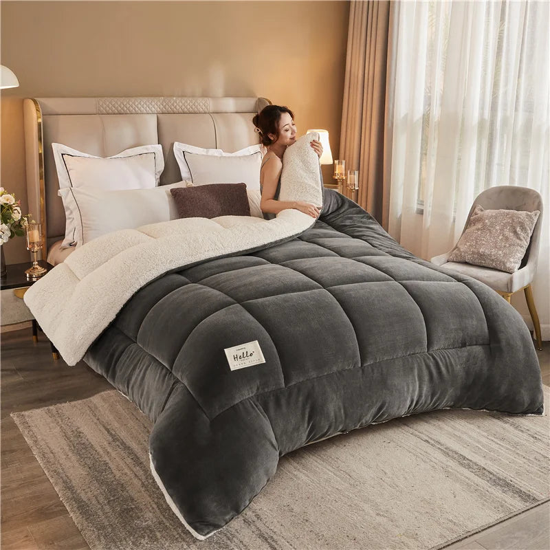 Thick Milk Fleece Winter Blanket – Ultra-Soft Artificial Lamb Cashmere Duvet & Weighted Comforter