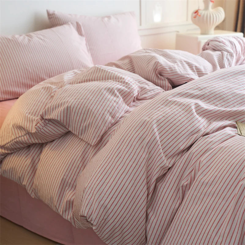 Luxury 100% Cotton Yarn Dyed Duvet Cover Set 3PCS Pre-Washed Stripe Bedding Set Soft Breathable