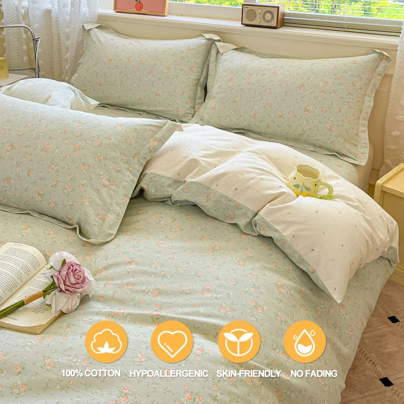 Printed Duvet Cover Set 100% Cotton – Soft Breathable Quilt Cover & Pillowcases for Single and Double Beds