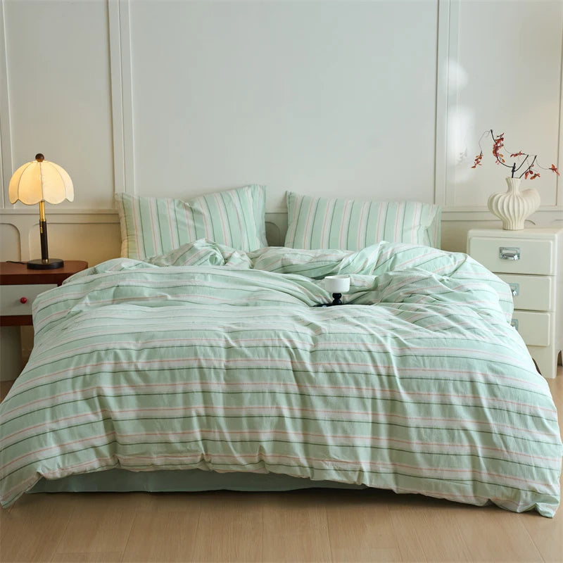 Luxury 100% Cotton Yarn Dyed Duvet Cover Set 3PCS Pre-Washed Stripe Bedding Set Soft Breathable