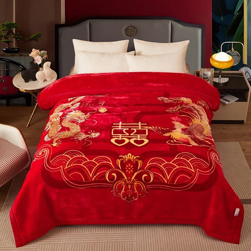 Thick Winter Raschel Plush Weighted Blanket for Bed – Heavy Warm Double-Layer Floral Throw, Super Soft & Fluffy