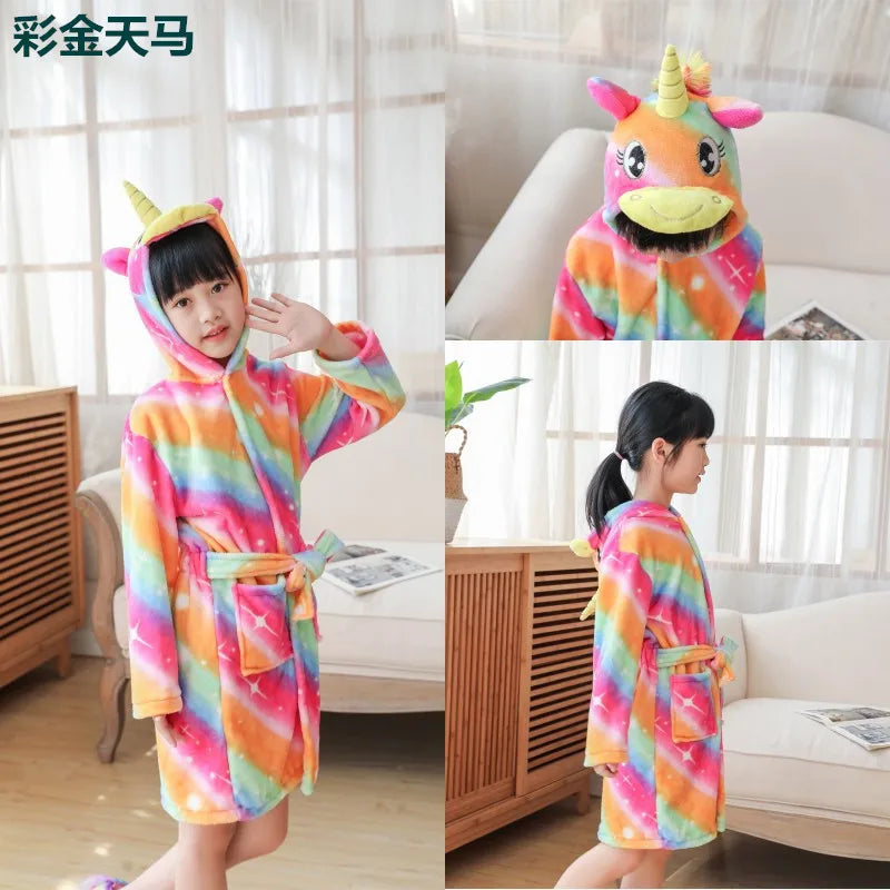 Children Bathrobe Unicorn Kigurumi Pajamas – Hooded Fleece Kids Bath Robe Nightgown for Girls Boys Baby