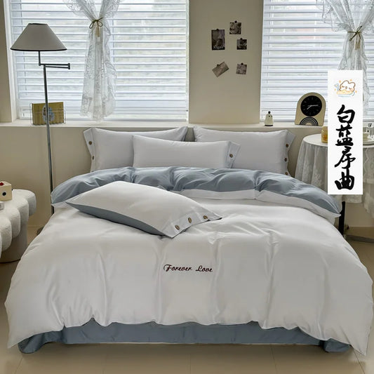 100% Cotton Plain Duvet Cover Set – 3pcs Bedding Set Queen King
