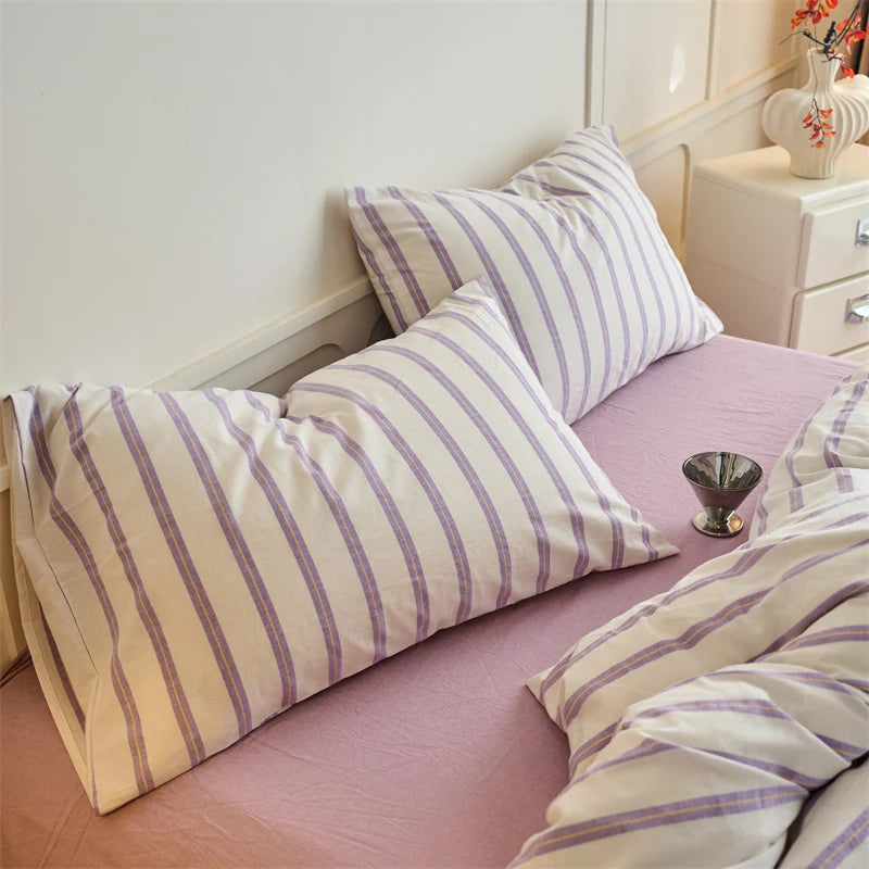 Luxury 100% Cotton Yarn Dyed Duvet Cover Set 3PCS Pre-Washed Stripe Bedding Set Soft Breathable