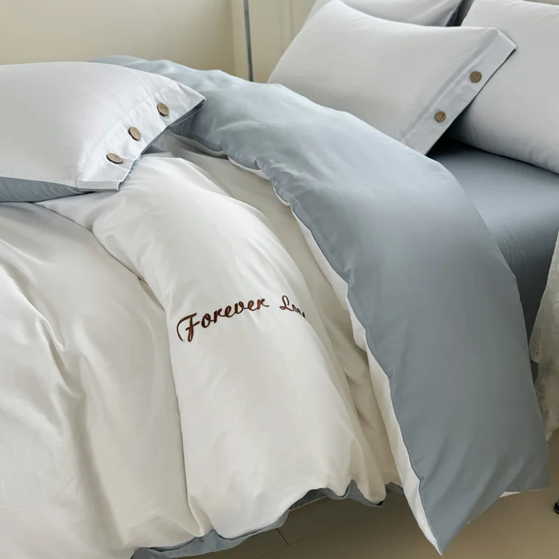 100% Cotton Plain Duvet Cover Set – 3pcs Bedding Set Queen King