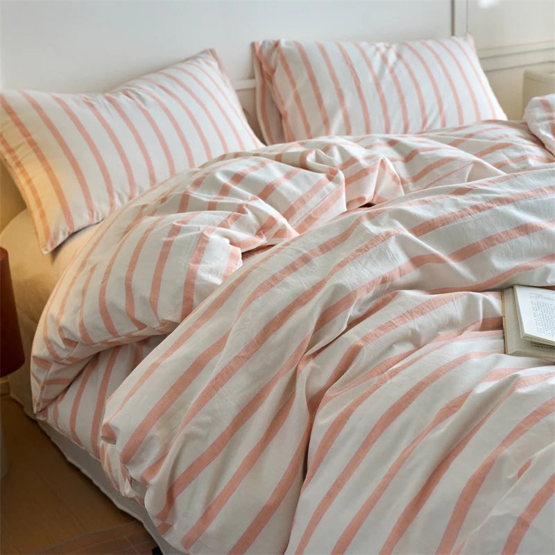 Luxury 100% Cotton Yarn Dyed Duvet Cover Set 3PCS Pre-Washed Stripe Bedding Set Soft Breathable