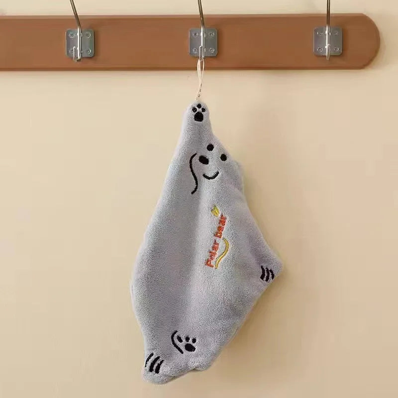 Polar Bear Hanging Hand Towel – Super Absorbent Thick Coral Fleece Cartoon Kitchen Wiping Towel