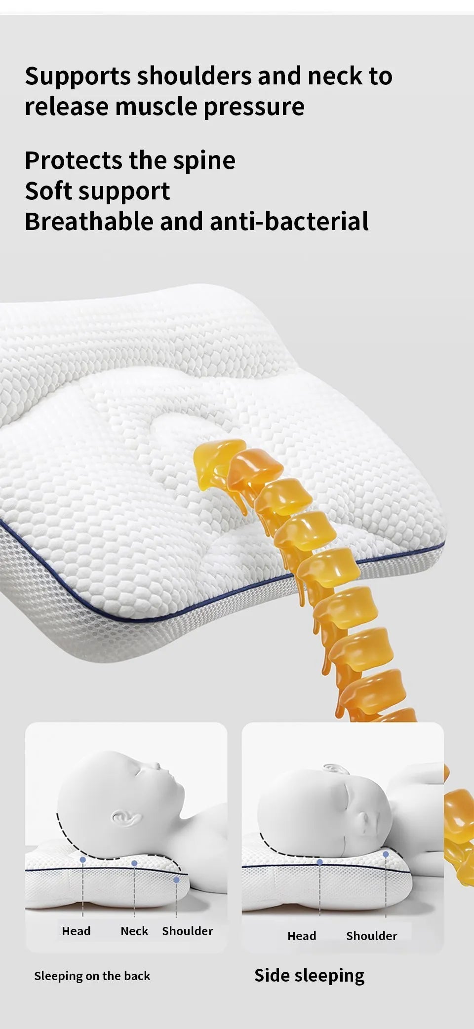 AIBEDILA Baby Neck Pillow 1–3 Years, Antibacterial Cotton Shaping Pillow, Massage Support, Breathable Cartoon Pillow