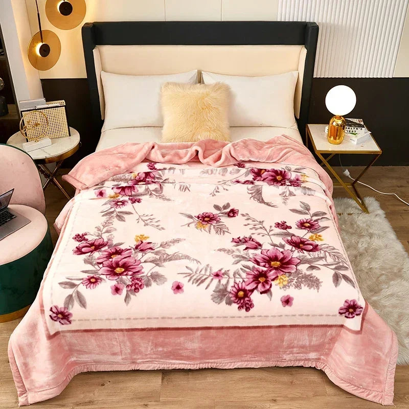 Thick Winter Raschel Plush Weighted Blanket for Bed – Heavy Warm Double-Layer Floral Throw, Super Soft & Fluffy