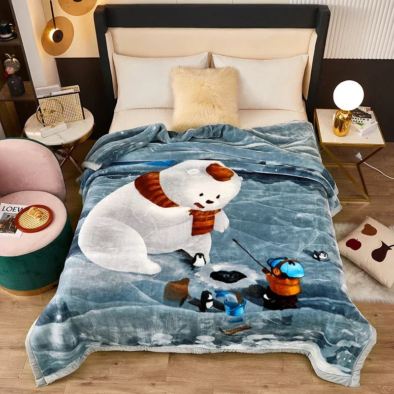 Thick Winter Raschel Plush Weighted Blanket for Bed – Heavy Warm Double-Layer Floral Throw, Super Soft & Fluffy