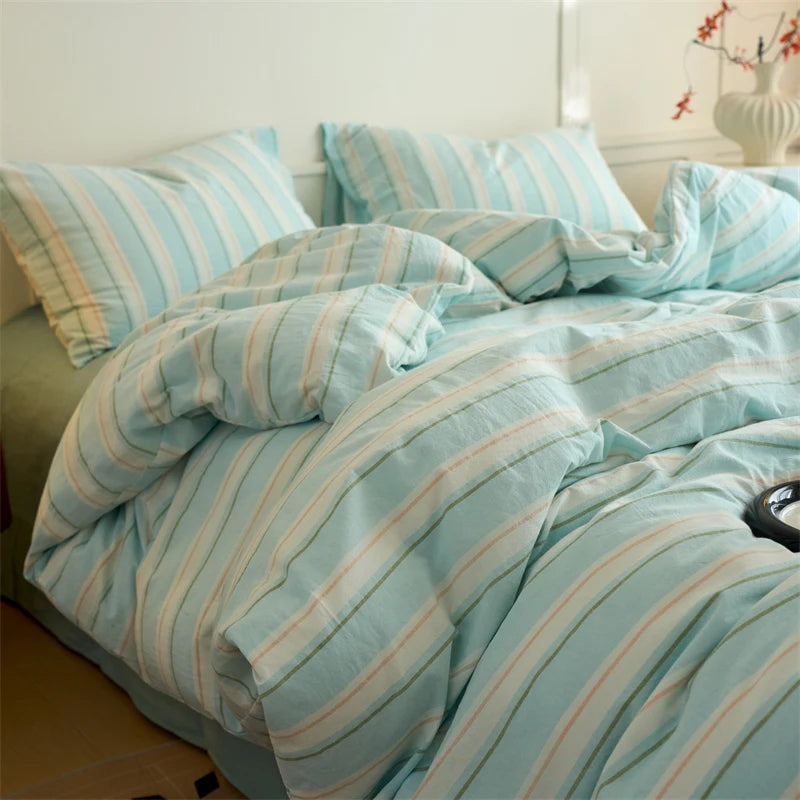 Luxury 100% Cotton Yarn Dyed Duvet Cover Set 3PCS Pre-Washed Stripe Bedding Set Soft Breathable