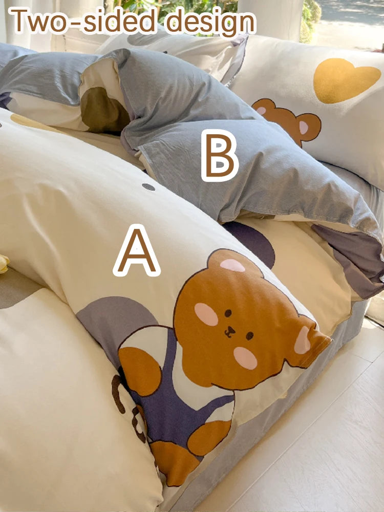 Kawaii Bear Printed Bedding Set – Cute Dog Duvet Cover Set Full Queen King
