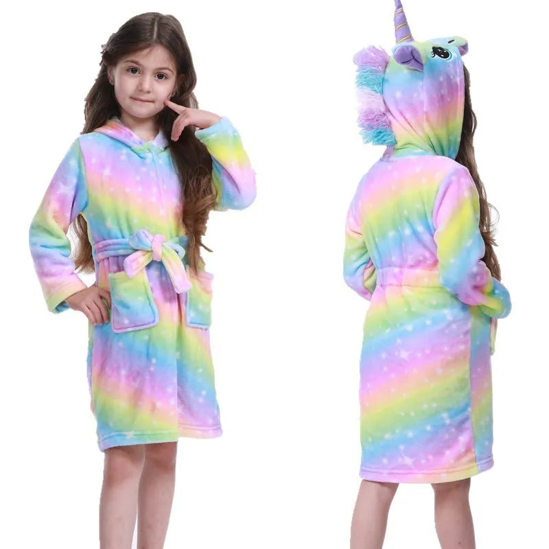 Children Bathrobe Unicorn Kigurumi Pajamas – Hooded Fleece Kids Bath Robe Nightgown for Girls Boys Baby