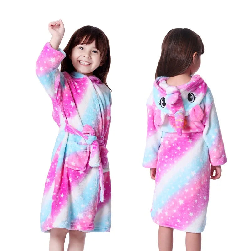 Children Bathrobe Unicorn Kigurumi Pajamas – Hooded Fleece Kids Bath Robe Nightgown for Girls Boys Baby