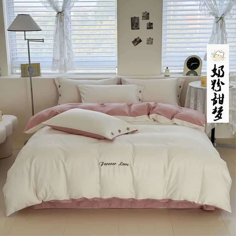 100% Cotton Plain Duvet Cover Set – 3pcs Bedding Set Queen King