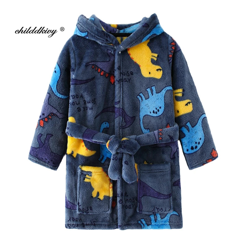 Kids Cartoon Flannel Bathrobe | Soft Unisex Children’s Robe for Boys & Girls, Cozy All-Season Sleepwear (Ages 2–8)