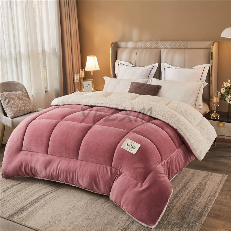 Thick Milk Fleece Winter Blanket – Ultra-Soft Artificial Lamb Cashmere Duvet & Weighted Comforter
