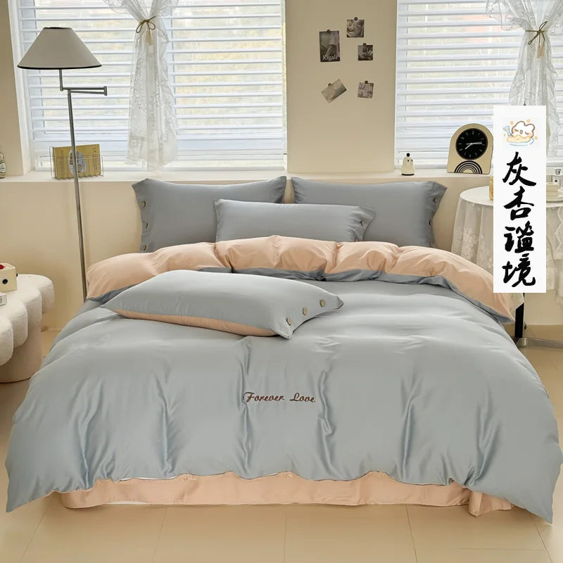 100% Cotton Plain Duvet Cover Set – 3pcs Bedding Set Queen King