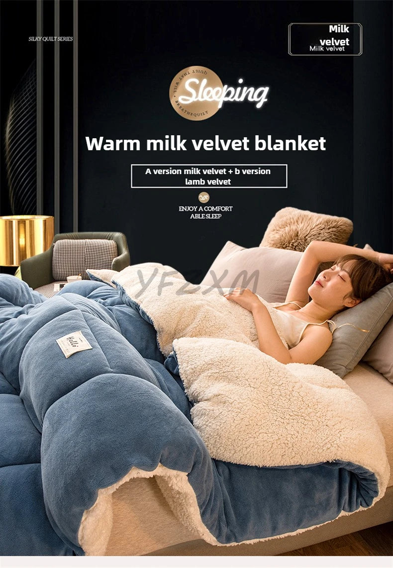 Thick Milk Fleece Winter Blanket – Ultra-Soft Artificial Lamb Cashmere Duvet & Weighted Comforter