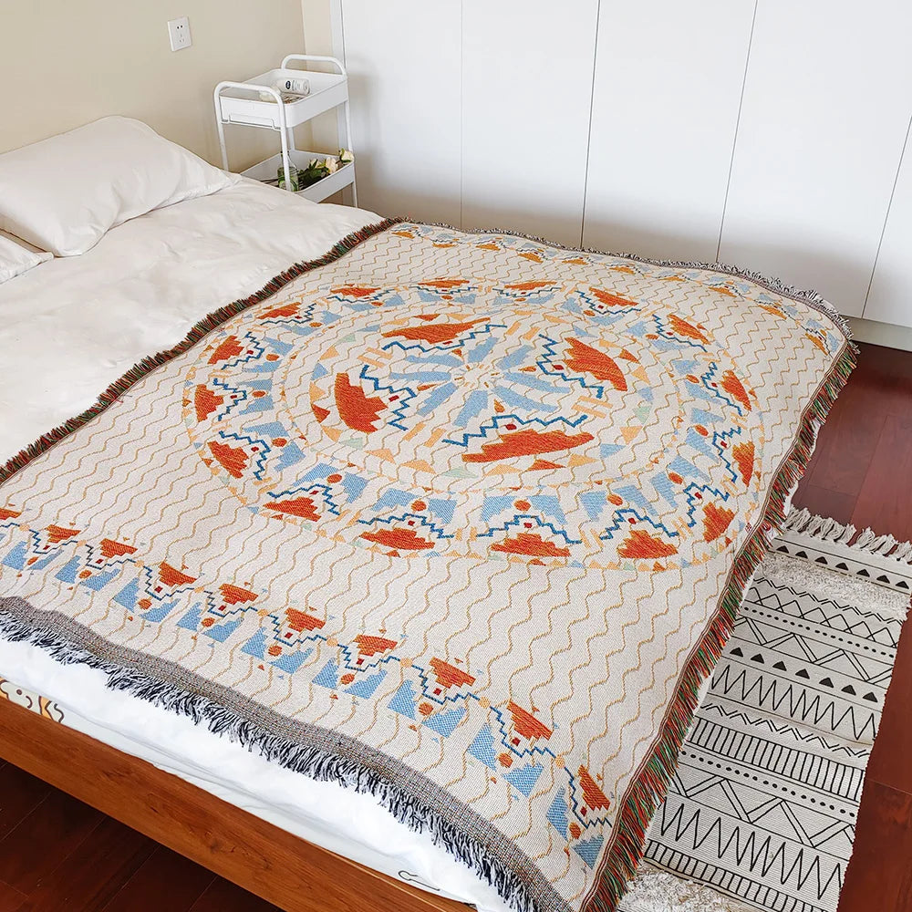 Bohemian Multi-Purpose Throw Blanket – Grid Pattern Sofa Throw, Bed Sheet, Home Decor & Outdoor Travel Blanket