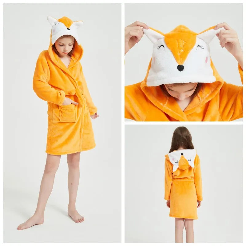 Children Bathrobe Unicorn Kigurumi Pajamas – Hooded Fleece Kids Bath Robe Nightgown for Girls Boys Baby