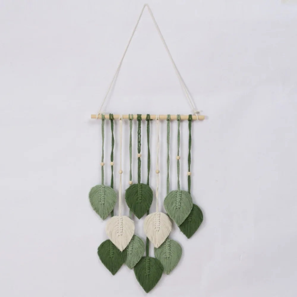Boho Cotton Macrame Wall Decor – Handmade Leaf Tapestry, Woven Wall Hanging Art & Aesthetic Home Pendant Gift