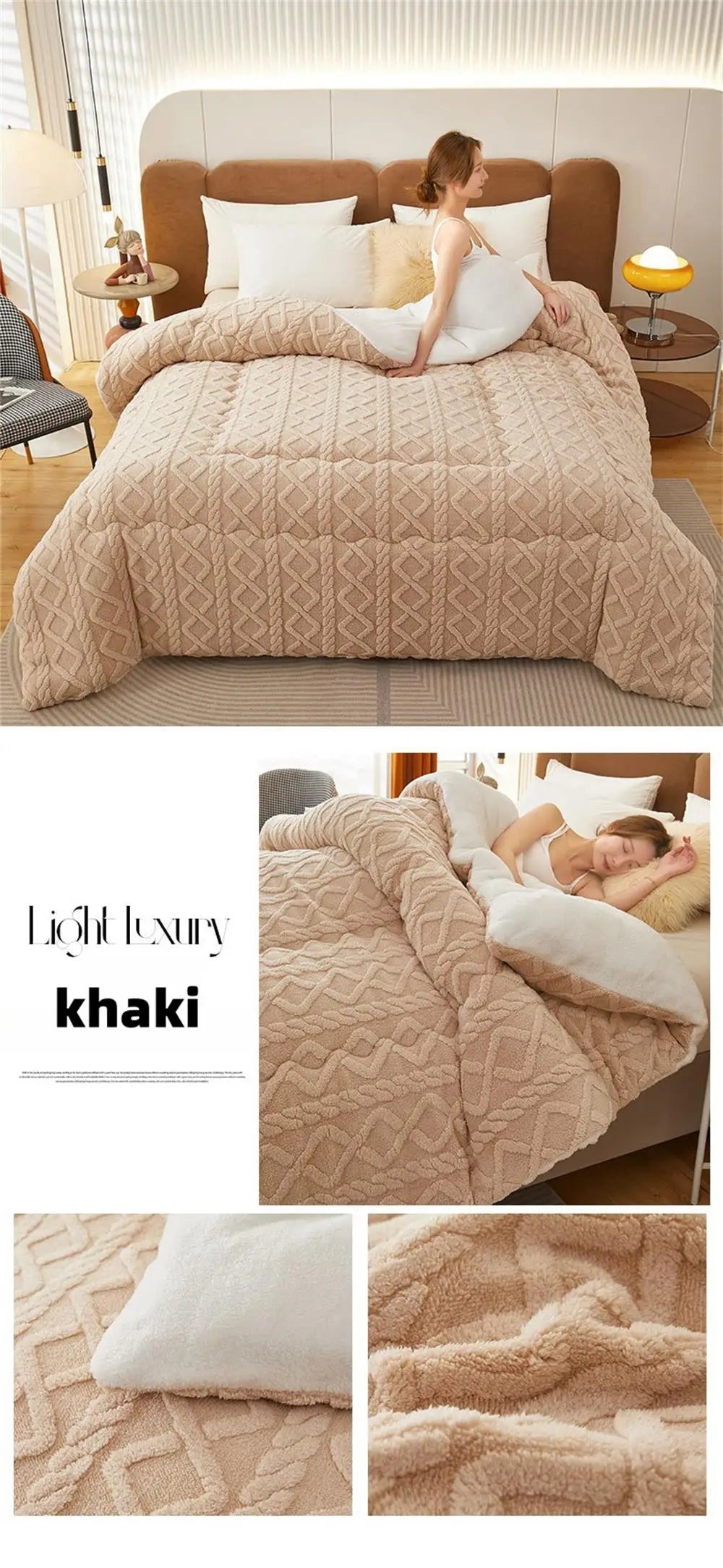 Thick Winter Warm Blanket for Beds – Artificial Lamb Cashmere Weighted Comforter & Heavy Duvet Quilt