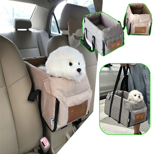 Pet Car Seat Booster for Small Dogs, Center Console Puppy Seat with Safety Strap – Portable Travel Bag for Cats