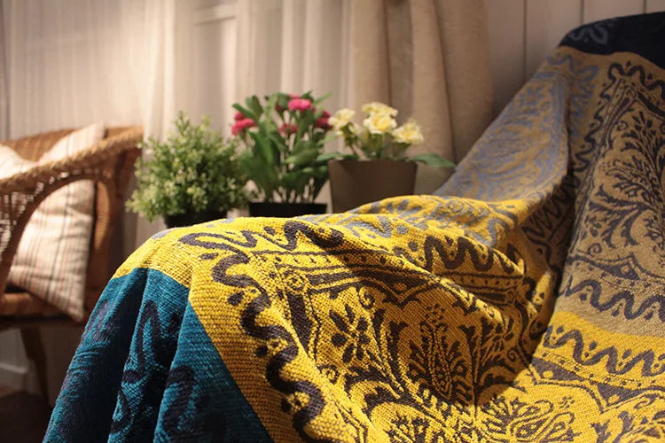 Mediterranean Bohemian Chenille Sofa Throw – Colorful Plaid Blanket with Tassels