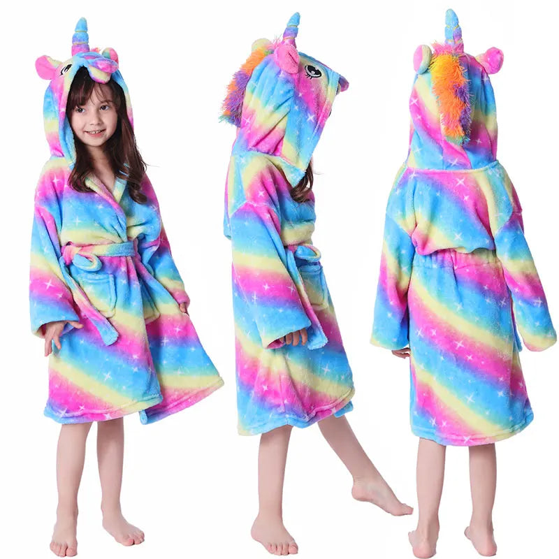 Children Bathrobe Unicorn Kigurumi Pajamas – Hooded Fleece Kids Bath Robe Nightgown for Girls Boys Baby