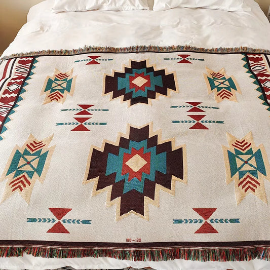 Bohemian Multi-Purpose Throw Blanket – Grid Pattern Sofa Throw, Bed Sheet, Home Decor & Outdoor Travel Blanket
