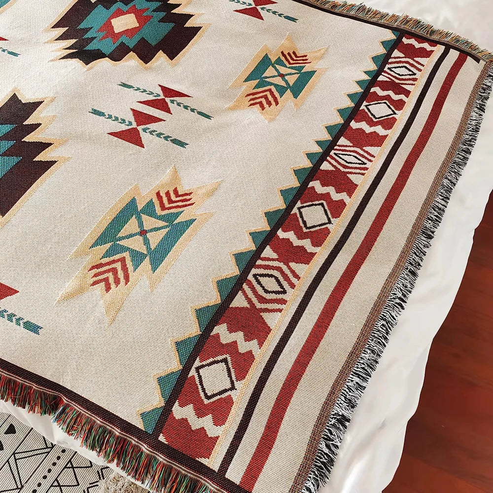 Bohemian Multi-Purpose Throw Blanket – Grid Pattern Sofa Throw, Bed Sheet, Home Decor & Outdoor Travel Blanket