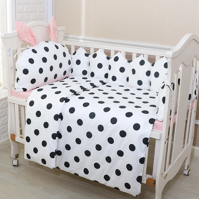 100% Cotton Crib Bed Linen Kit – Crown Design Baby Crib Bedding Set with Bumpers, Pillow, Quilt & Mattress Cover