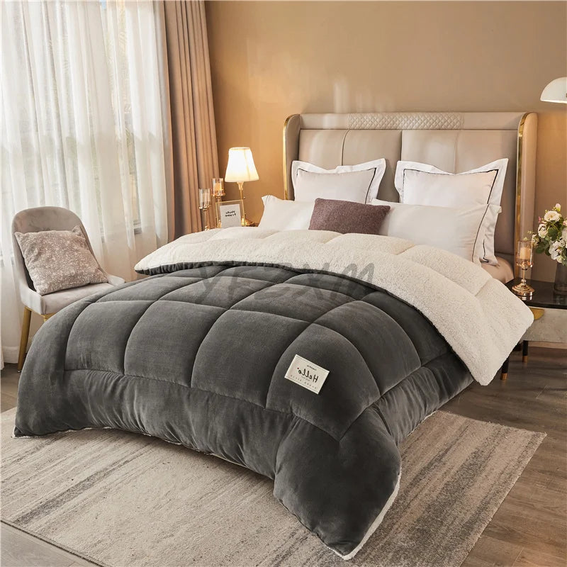 Thick Milk Fleece Winter Blanket – Ultra-Soft Artificial Lamb Cashmere Duvet & Weighted Comforter