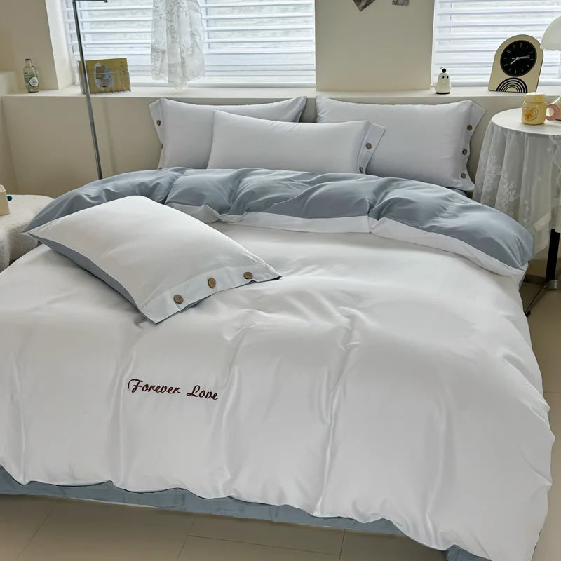 100% Cotton Plain Duvet Cover Set – 3pcs Bedding Set Queen King