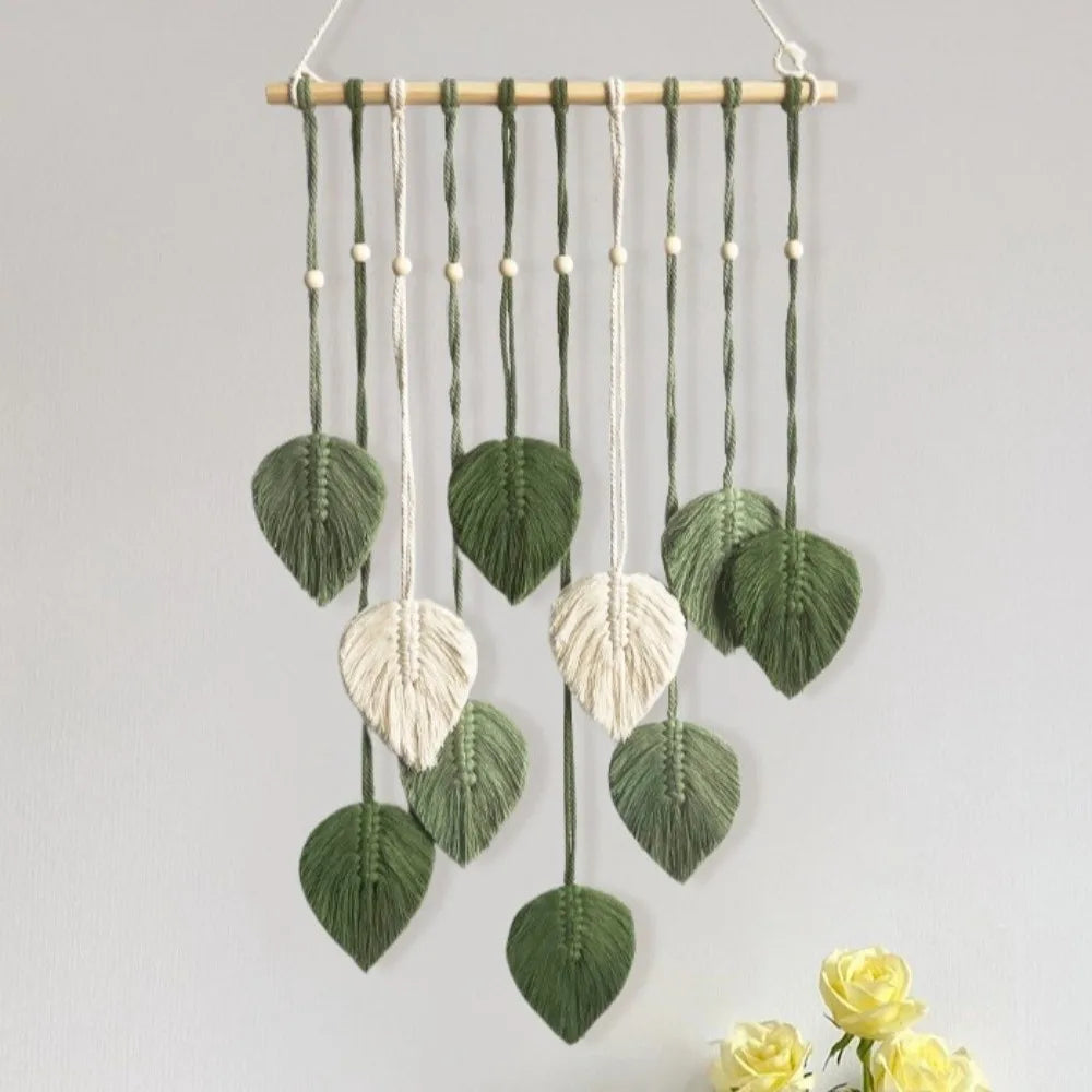Boho Cotton Macrame Wall Decor – Handmade Leaf Tapestry, Woven Wall Hanging Art & Aesthetic Home Pendant Gift