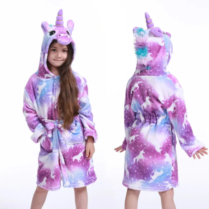 Children Bathrobe Unicorn Kigurumi Pajamas – Hooded Fleece Kids Bath Robe Nightgown for Girls Boys Baby