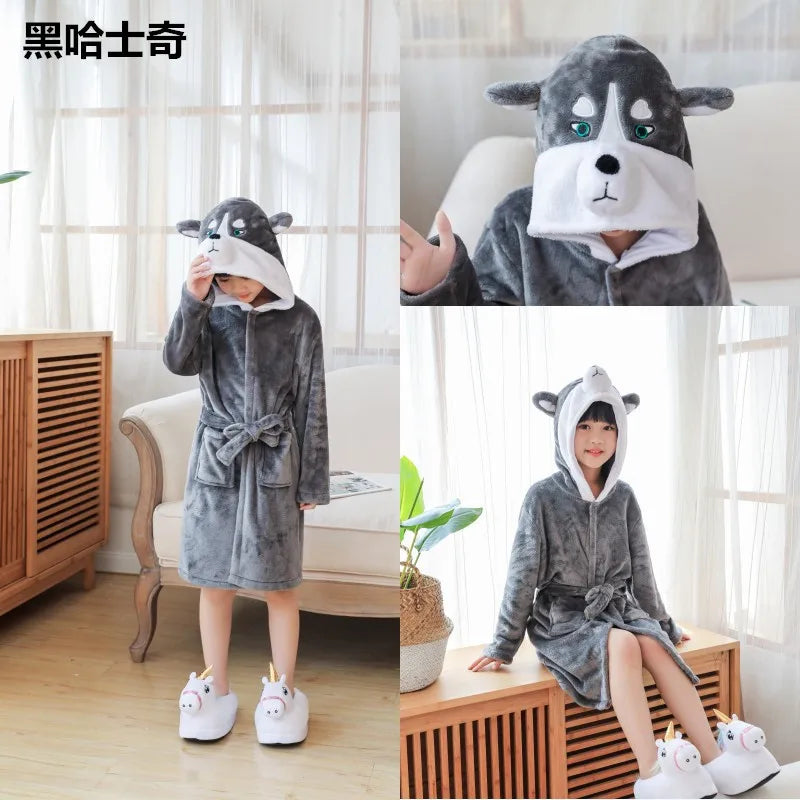 Children Bathrobe Unicorn Kigurumi Pajamas – Hooded Fleece Kids Bath Robe Nightgown for Girls Boys Baby